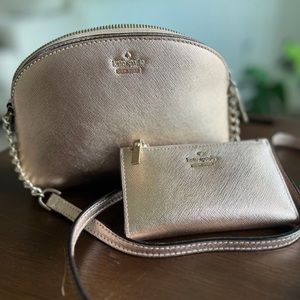Kate Spade Metallic Rose Gold Crossbody and Wallet